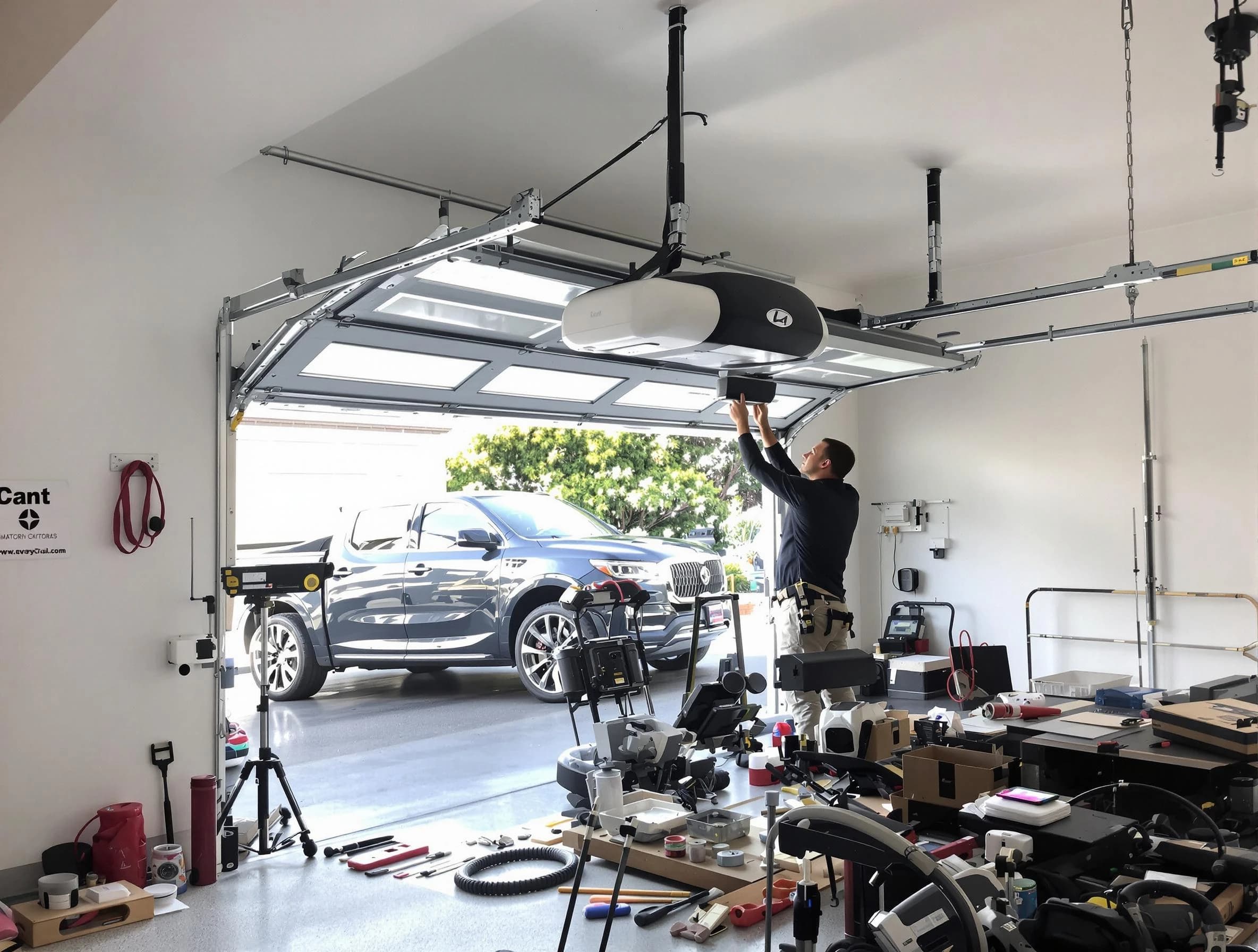 Chattahoochee Hills Garage Door Repair specialist installing smart garage door opener system in Chattahoochee Hills home