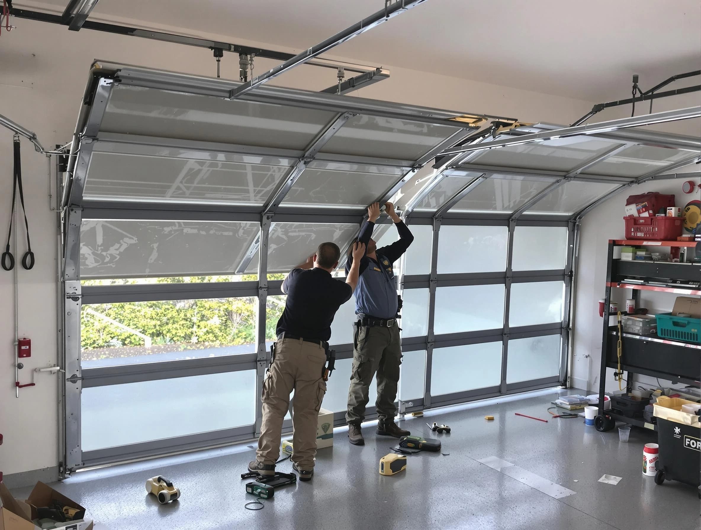 Chattahoochee Hills Garage Door Repair expert performing precise panel replacement on Chattahoochee Hills garage door
