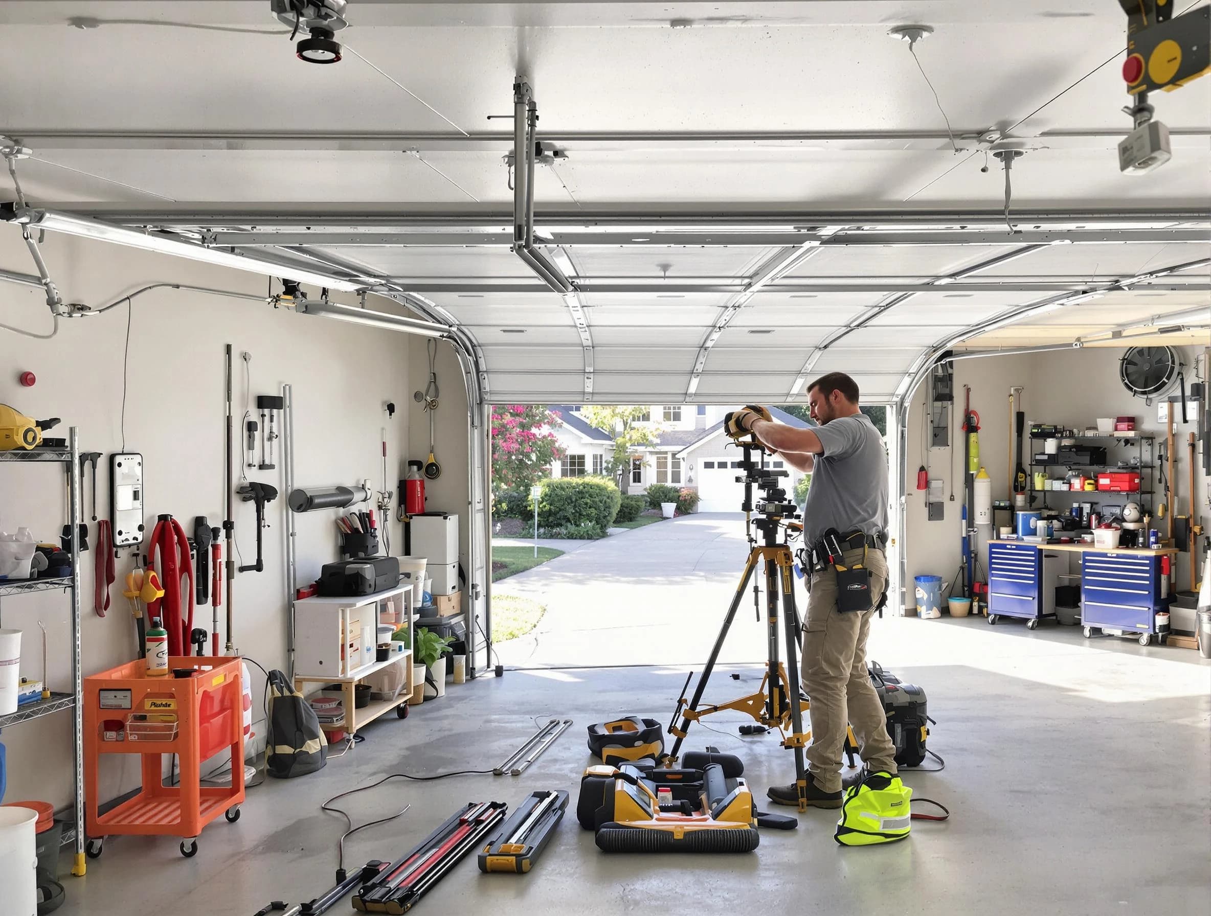 Chattahoochee Hills Garage Door Repair specialist performing laser-guided track alignment in Chattahoochee Hills