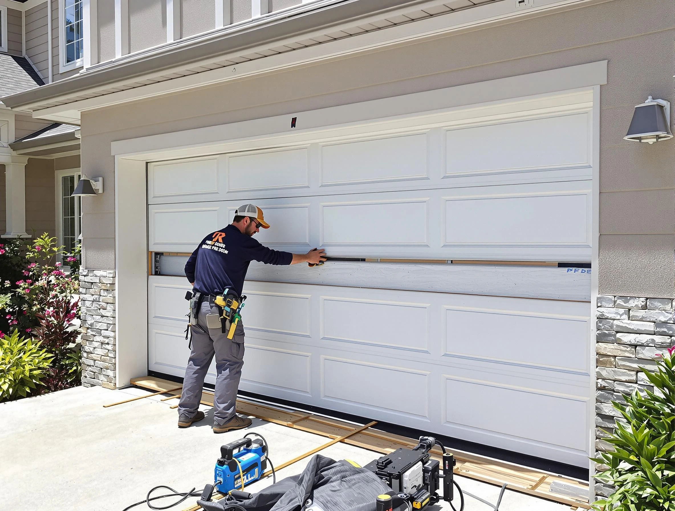 Chattahoochee Hills Garage Door Repair team performing complete garage door replacement at Chattahoochee Hills residence