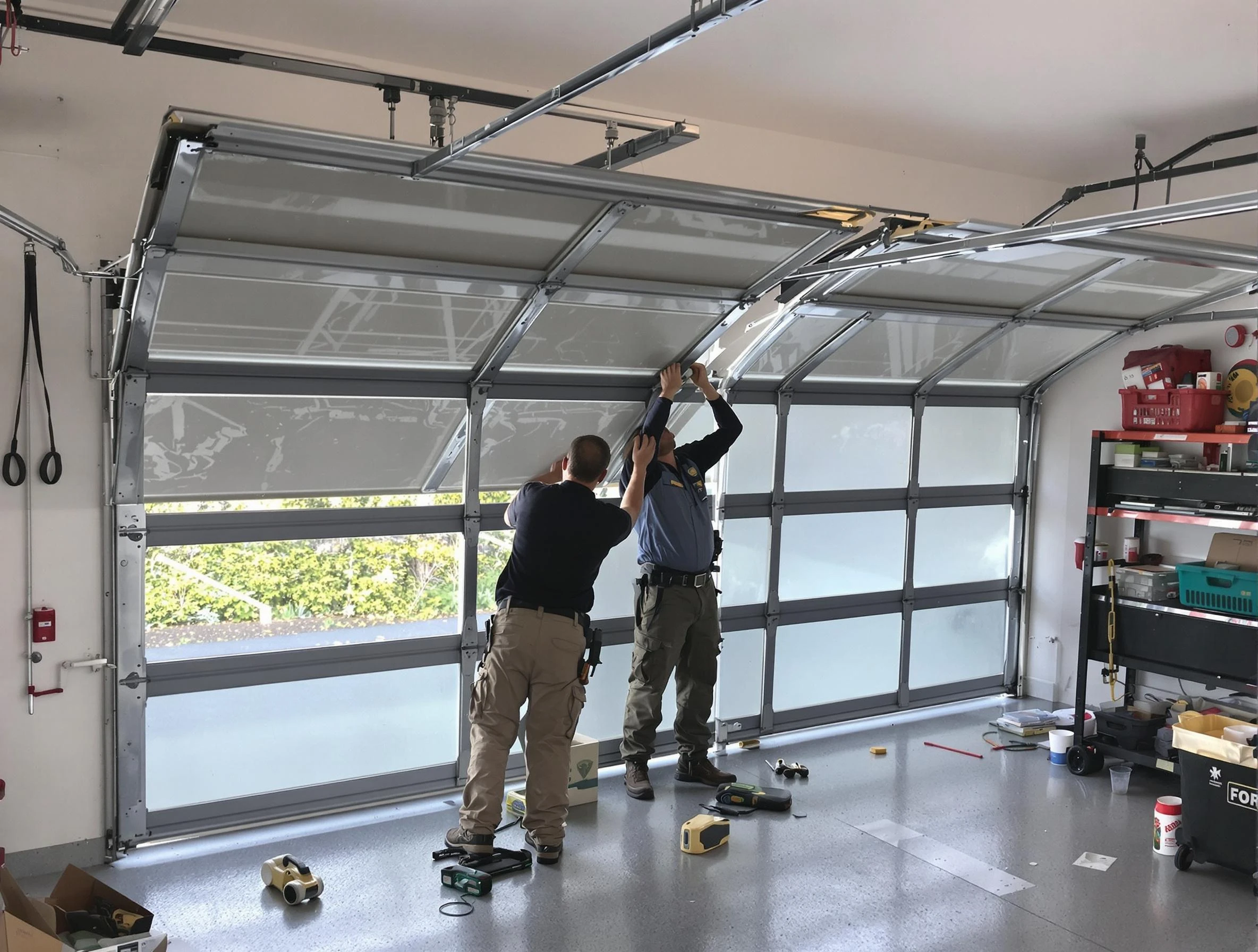 Chattahoochee Hills Garage Door Repair expert performing precise panel replacement on Chattahoochee Hills garage door
